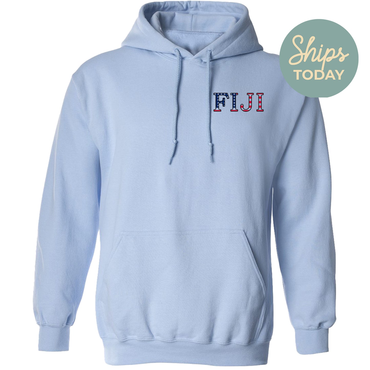 a blue hoodie with the words flu on it