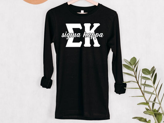 Sigma Kappa Sliced White Letters Sorority Long Sleeve T-shirt _ 2260g
