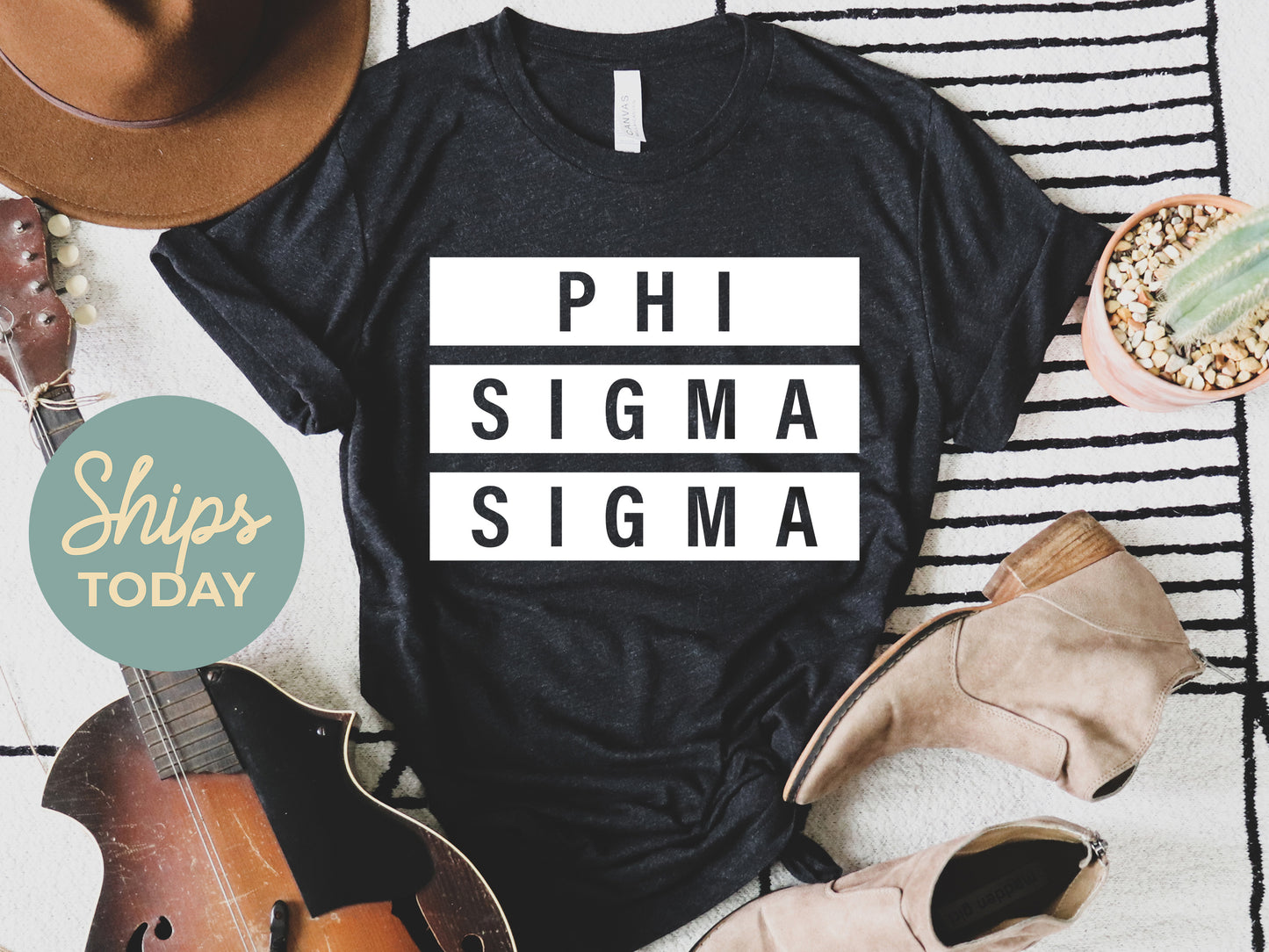 Phi Sigma Sigma Faded White Box Sorority T-shirt _ 3352g