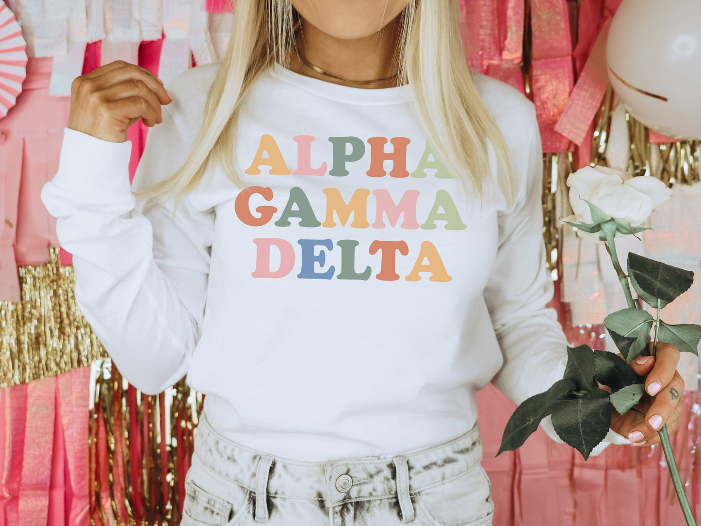 Alpha Gamma Delta Bright and Proud Sorority Long Sleeve T-shirt _ 417g