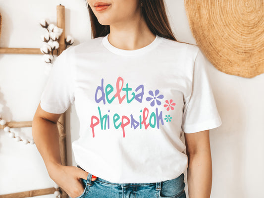 Delta Phi Epsilon Colorful Floral Sorority T-shirt _ 2615g