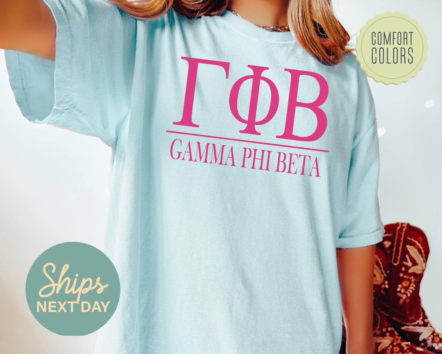 Gamma Phi Beta Loud Letters Comfort Colors Sorority T-shirt _ 480g