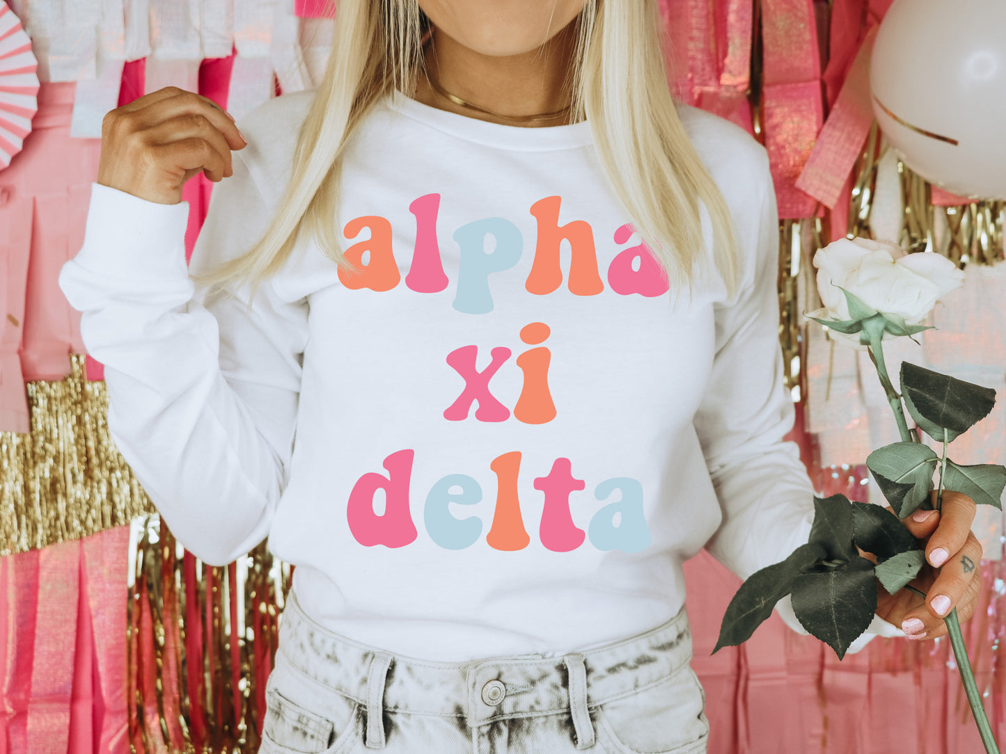 Alpha Xi Delta Vividly Vibrant Sorority Long Sleeve T-shirt _ 3157g