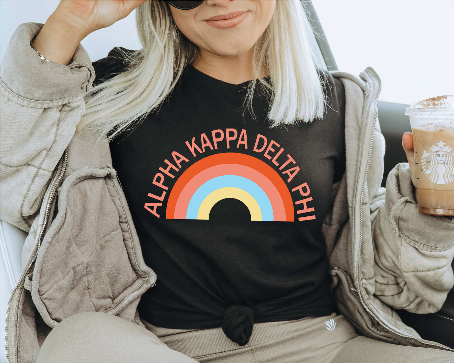 Alpha Kappa Delta Phi Colorful Rainbow Sorority T-shirt _ 3454g
