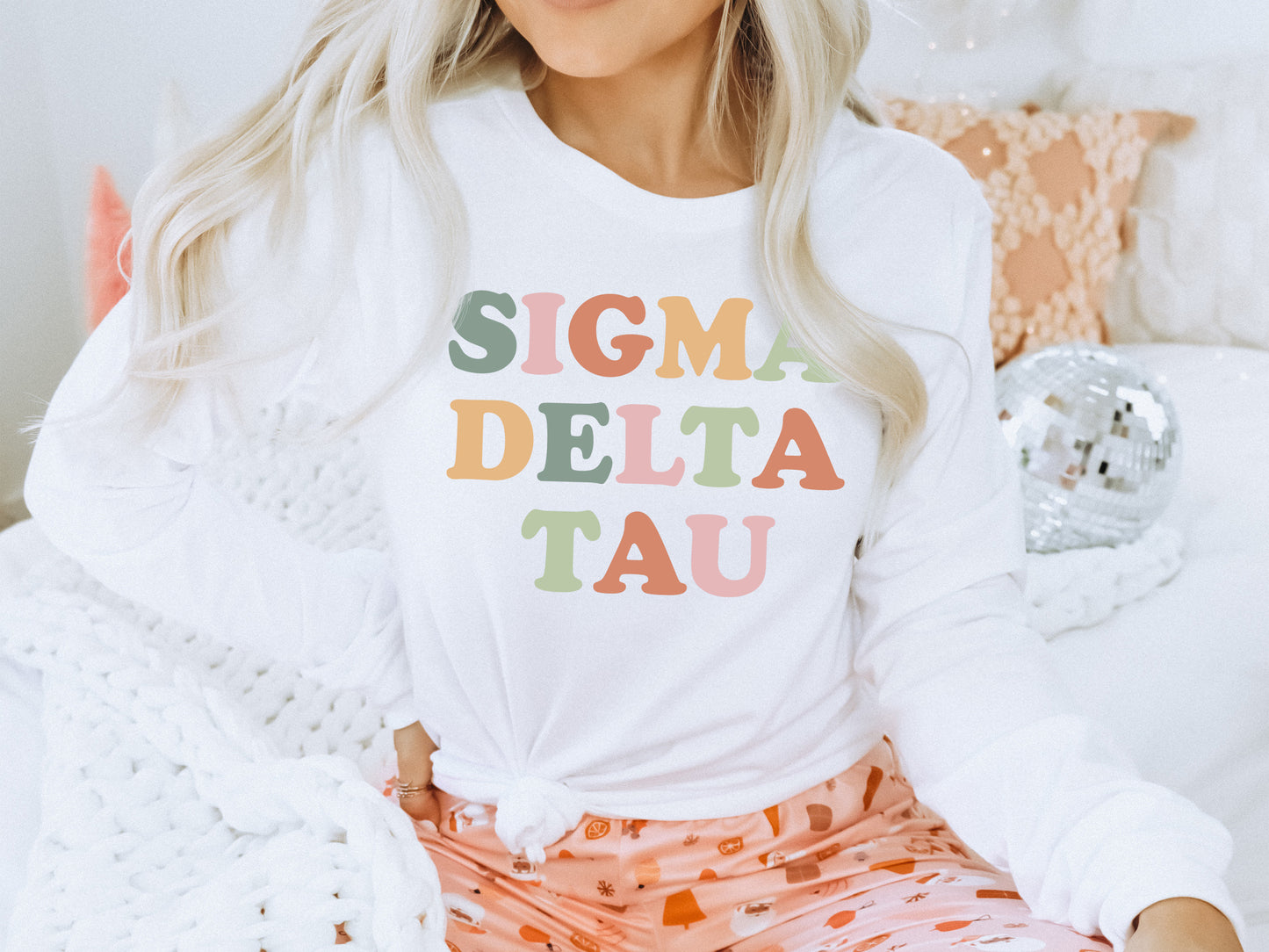 Sigma Delta Tau Bright and Proud Sorority Long Sleeve T-shirt _ 435g