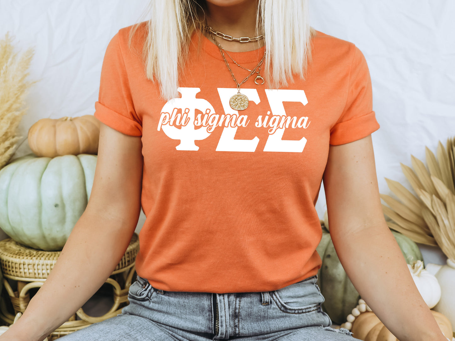 Phi Sigma Sigma Sliced White Letters Sorority T-shirt _ 2257g