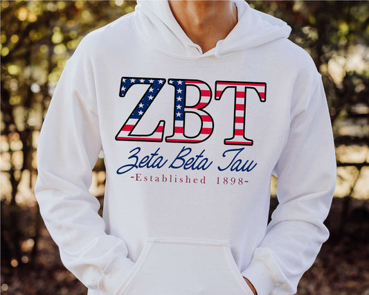 Zeta Beta Tau American Flag Letters Fraternity Hoodie _ 1182g