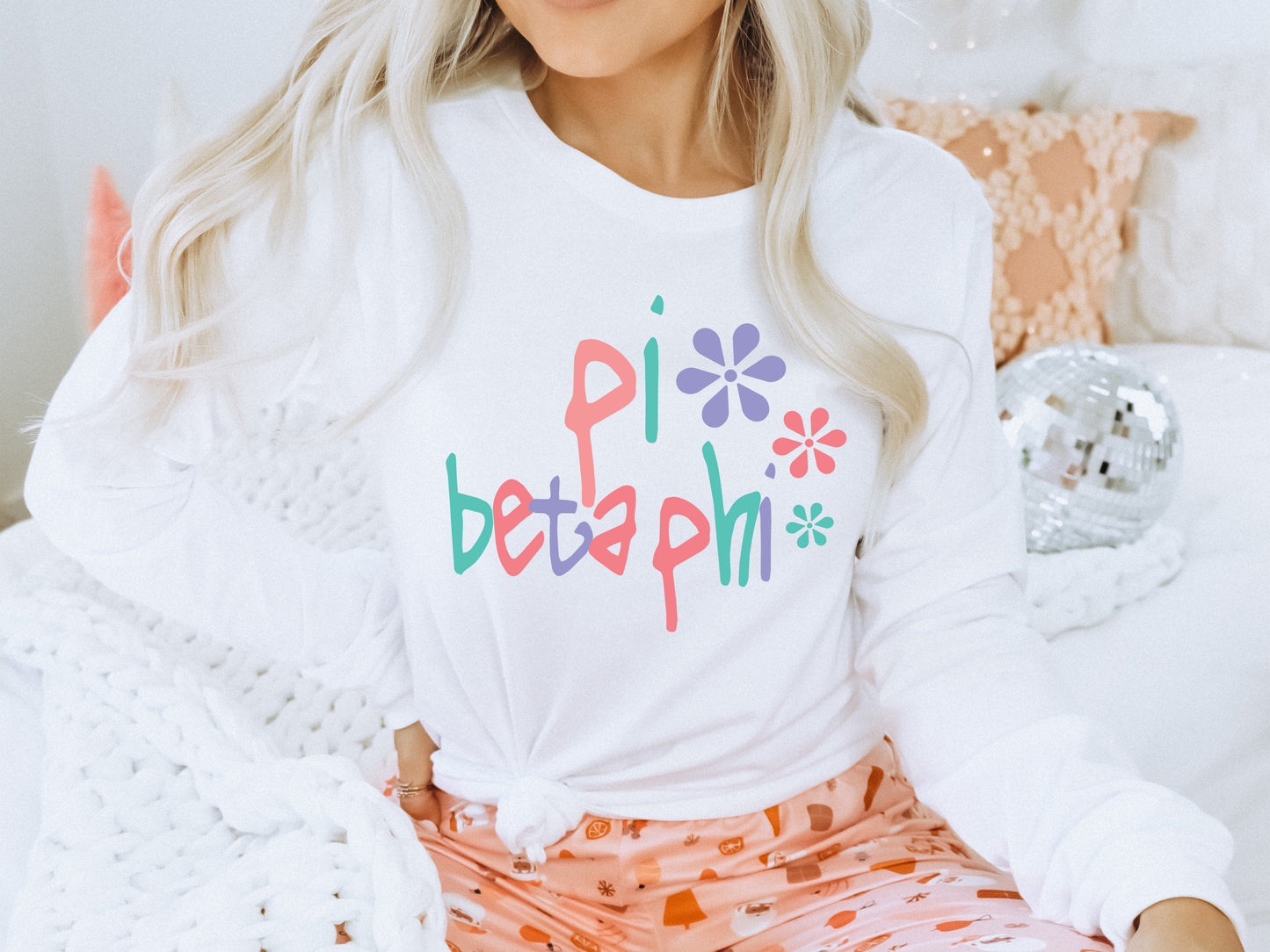Pi Beta Phi Colorful Floral Sorority Long Sleeve T-shirt _ 2623g