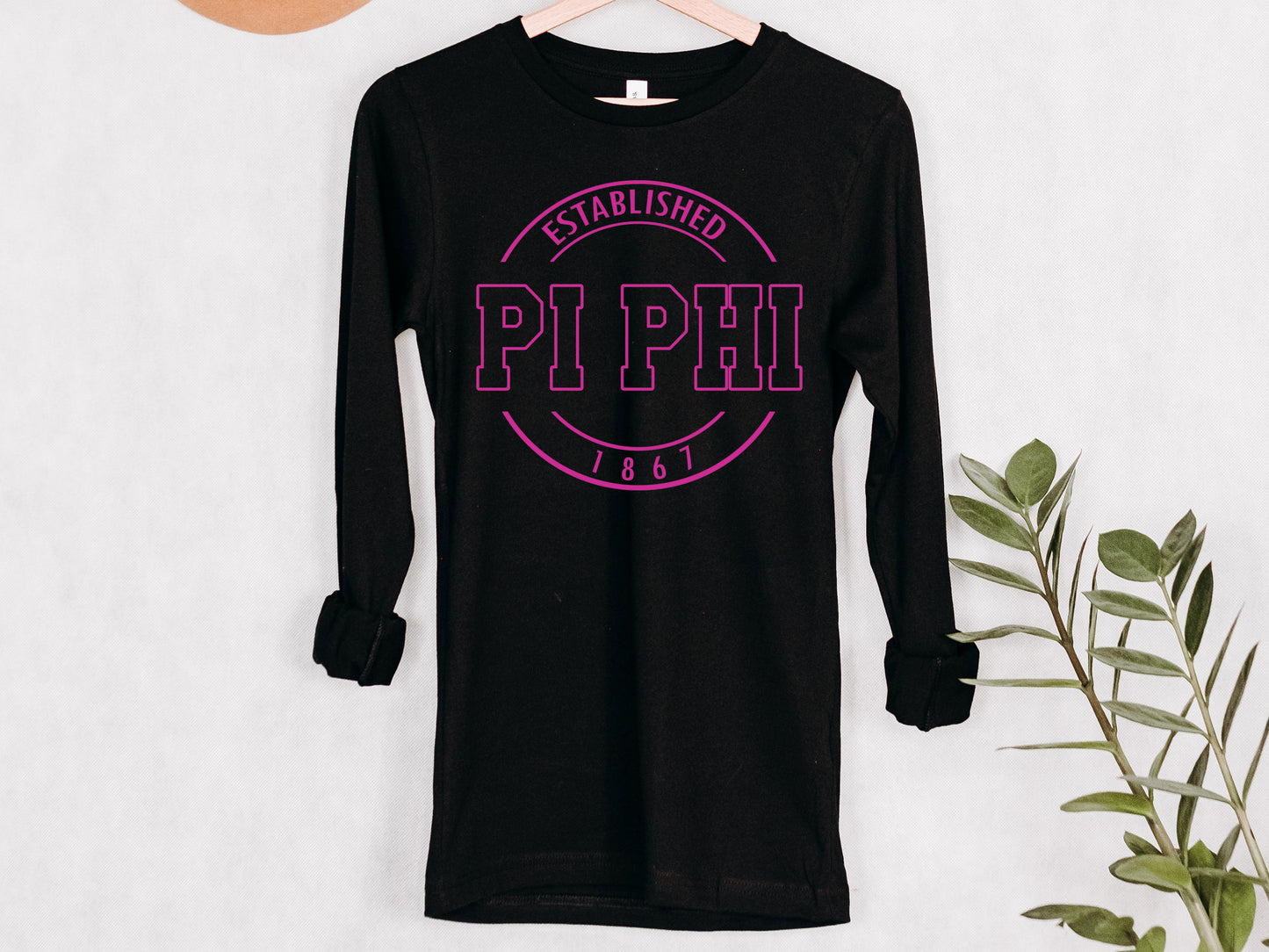 Pi Beta Phi Pink Stamp Sorority Long Sleeve T-shirt _ 71g