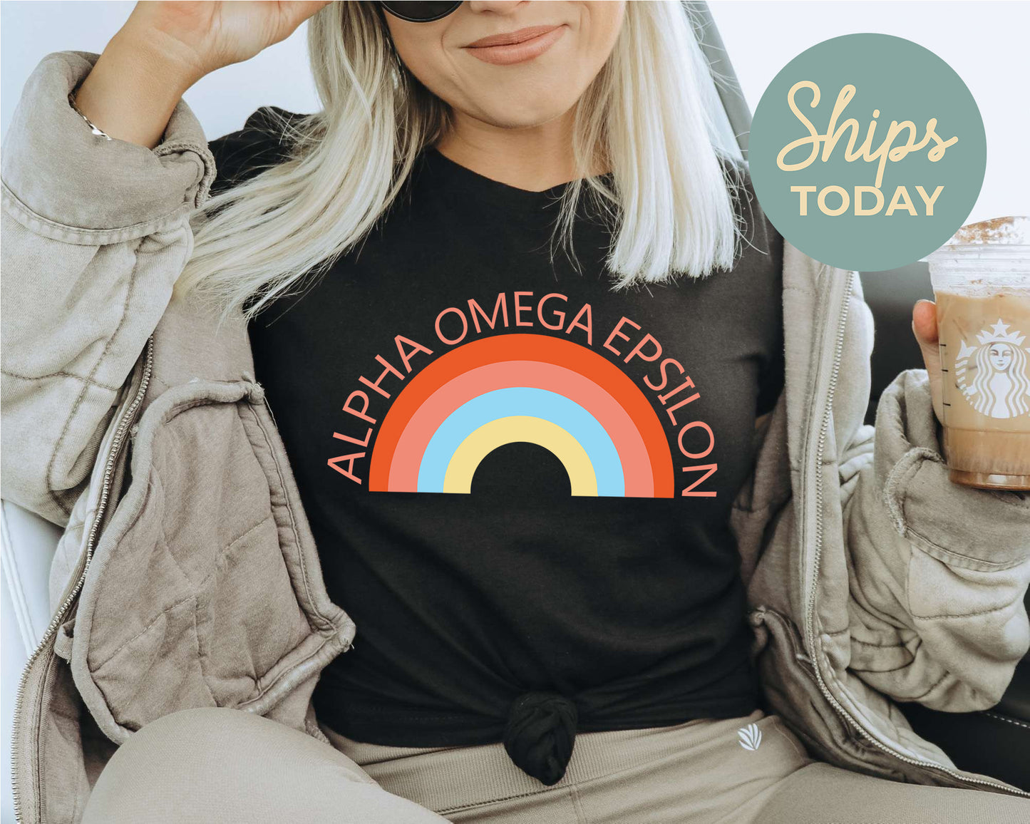 Alpha Omega Epsilon Colorful Rainbow Sorority T-shirt _ 3455g