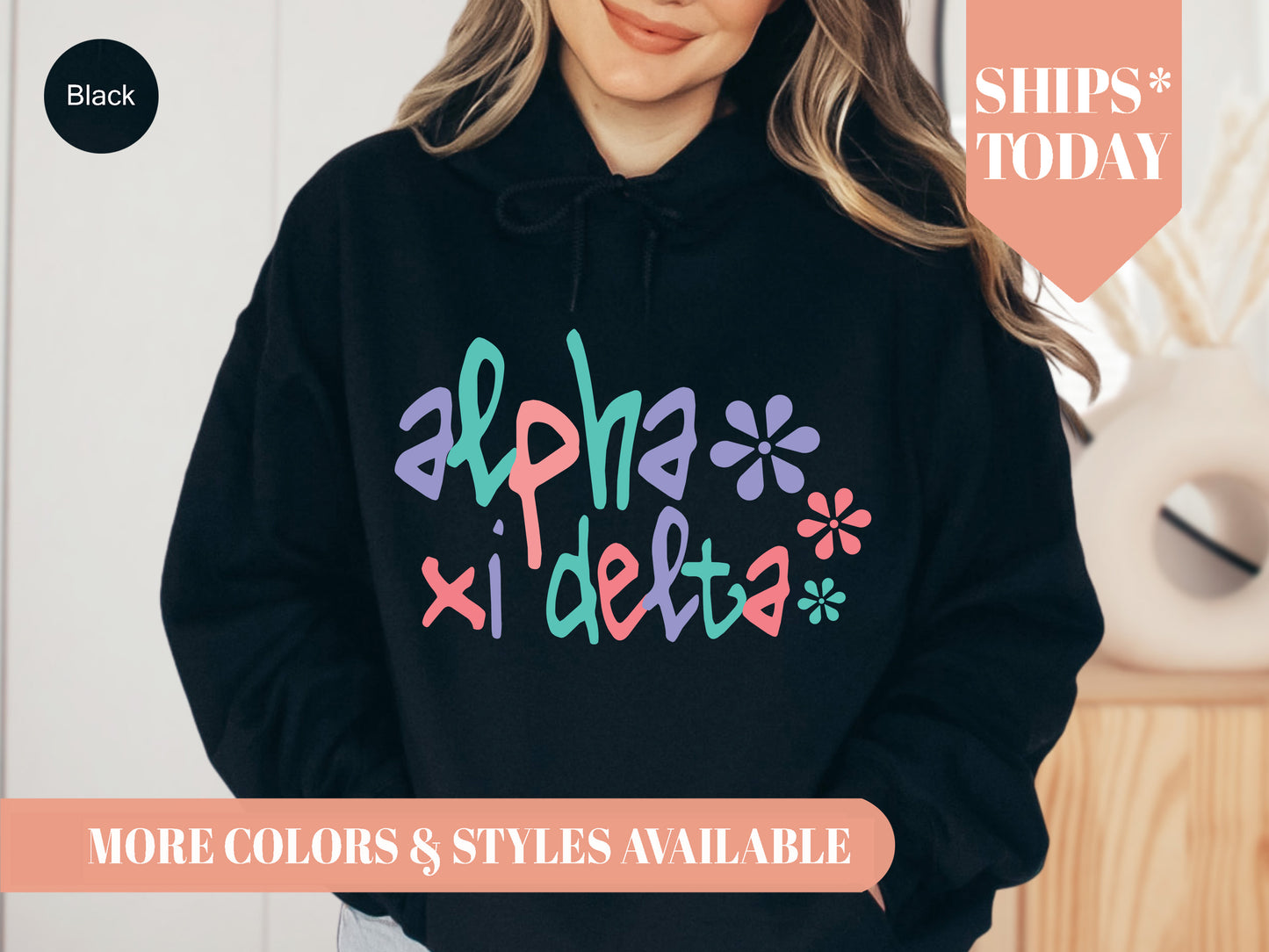Alpha Xi Delta Colorful Floral Sorority Hoodie _ 2611g