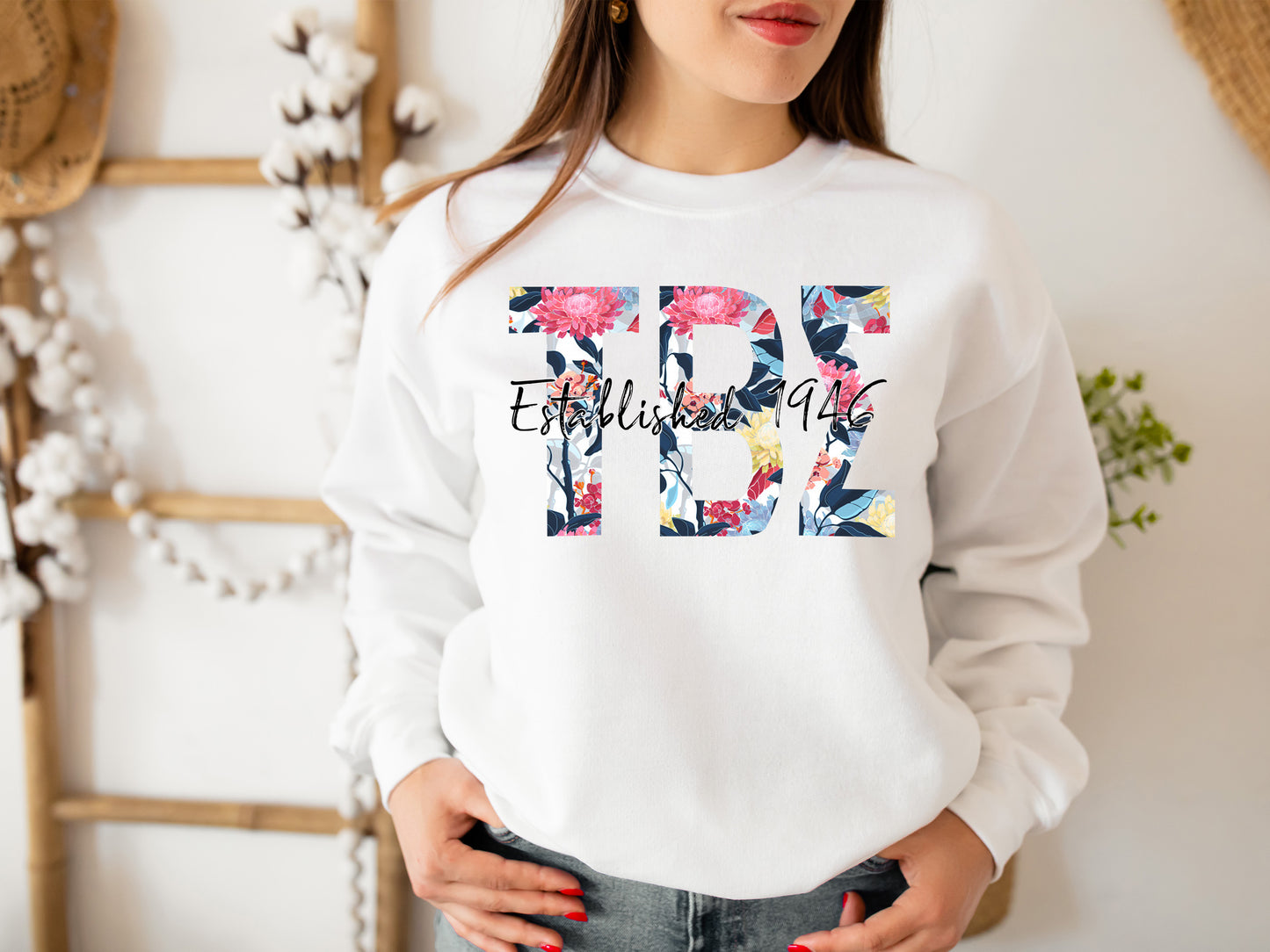 Tau Beta Sigma Floral Block Sorority Sweatshirt _ 3522g