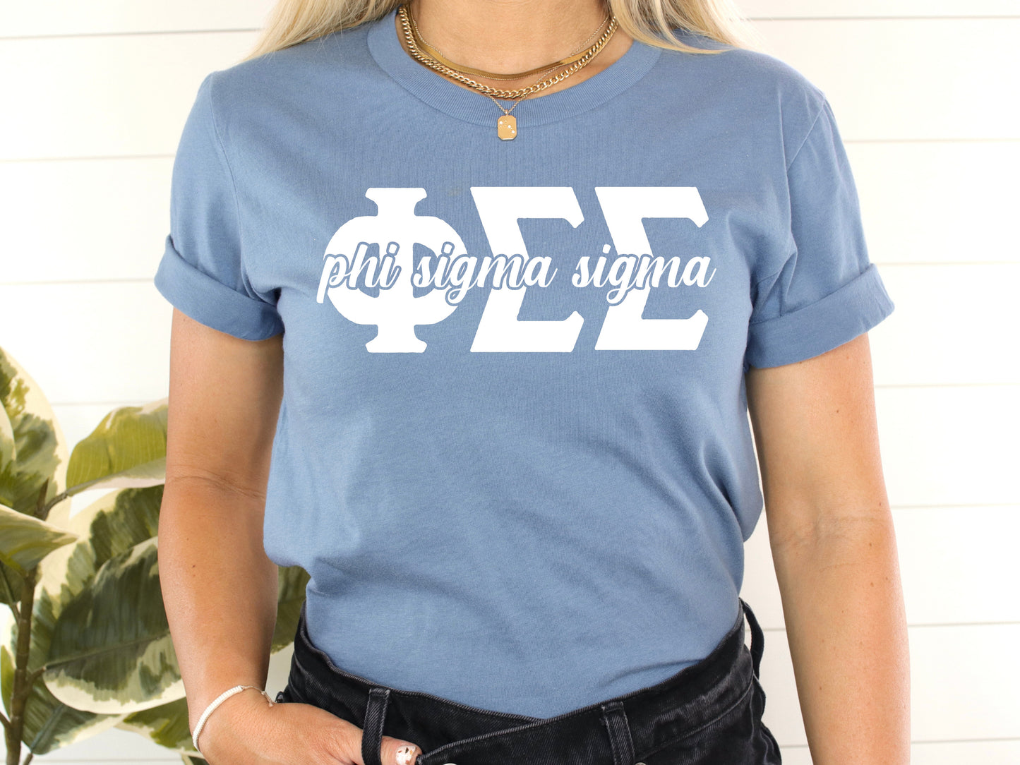 Phi Sigma Sigma Sliced White Letters Sorority T-shirt _ 2257g