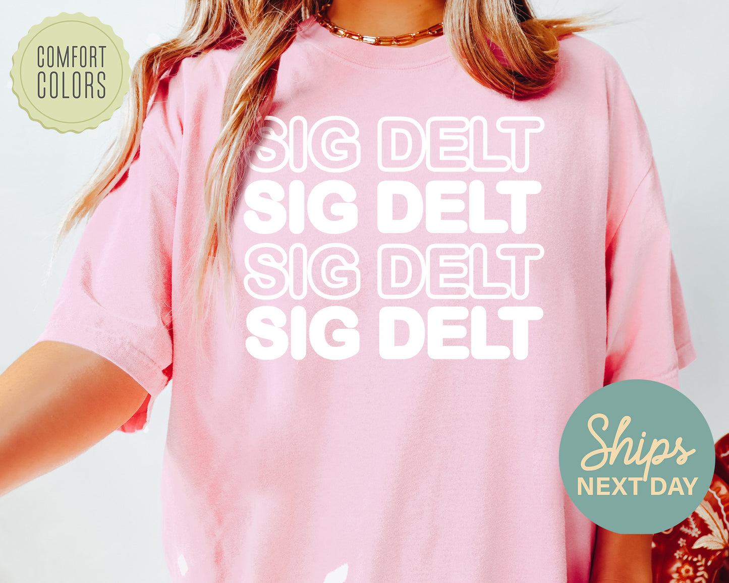 Sigma Delta Tau Bold Bubble Letter Comfort Colors Sorority T-shirt _ 2233g
