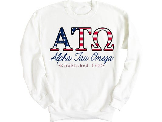 Alpha Tau Omega American Flag Letters Fraternity Sweatshirt _ 1158g