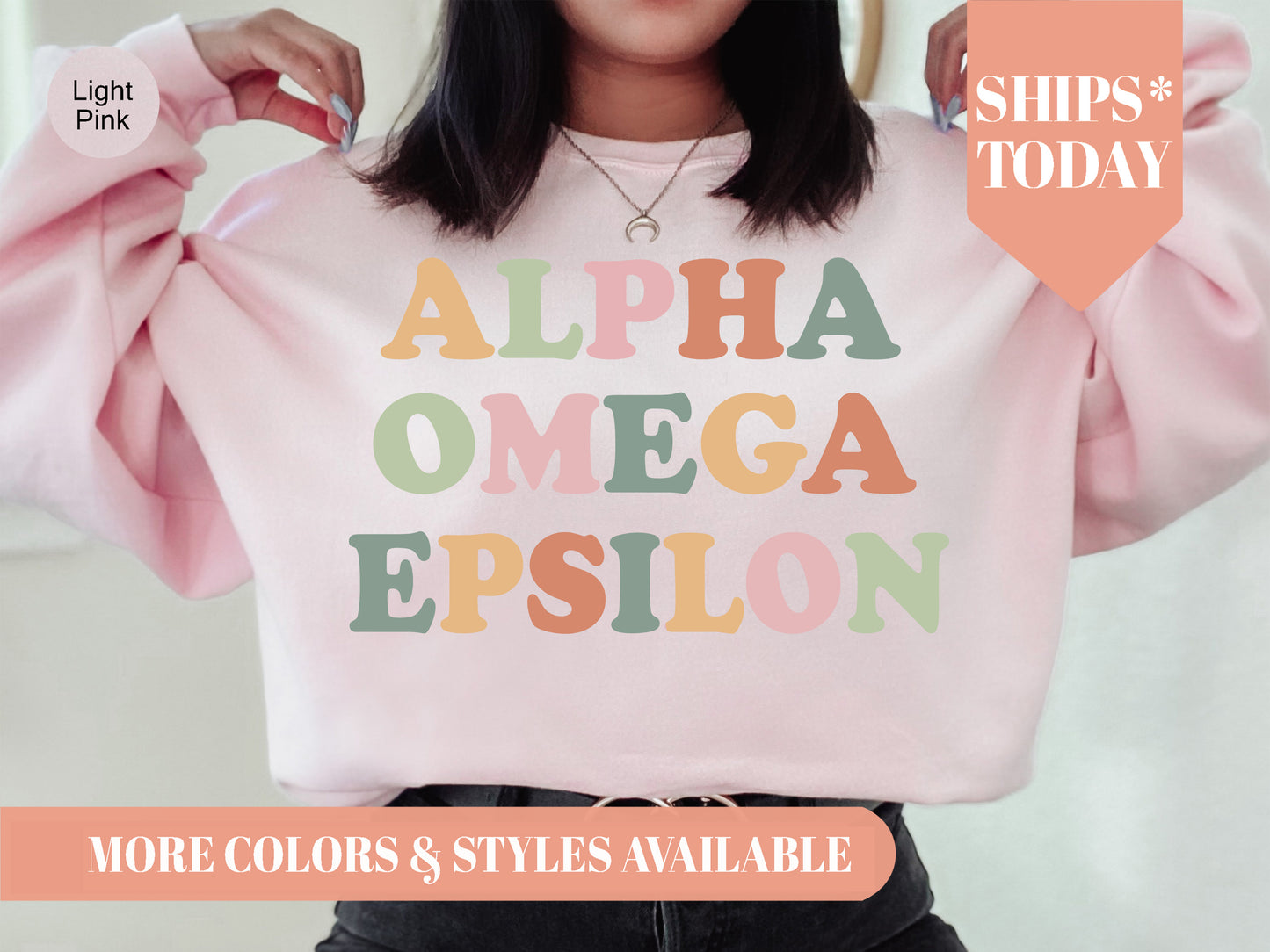 Alpha Omega Epsilon Bright and Colorful Sorority Sweatshirt _ 3468g
