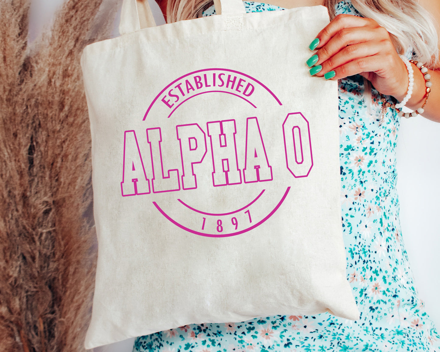 Alpha Omicron Pi Pink Stamp Sorority Tote Bag _ 34441g