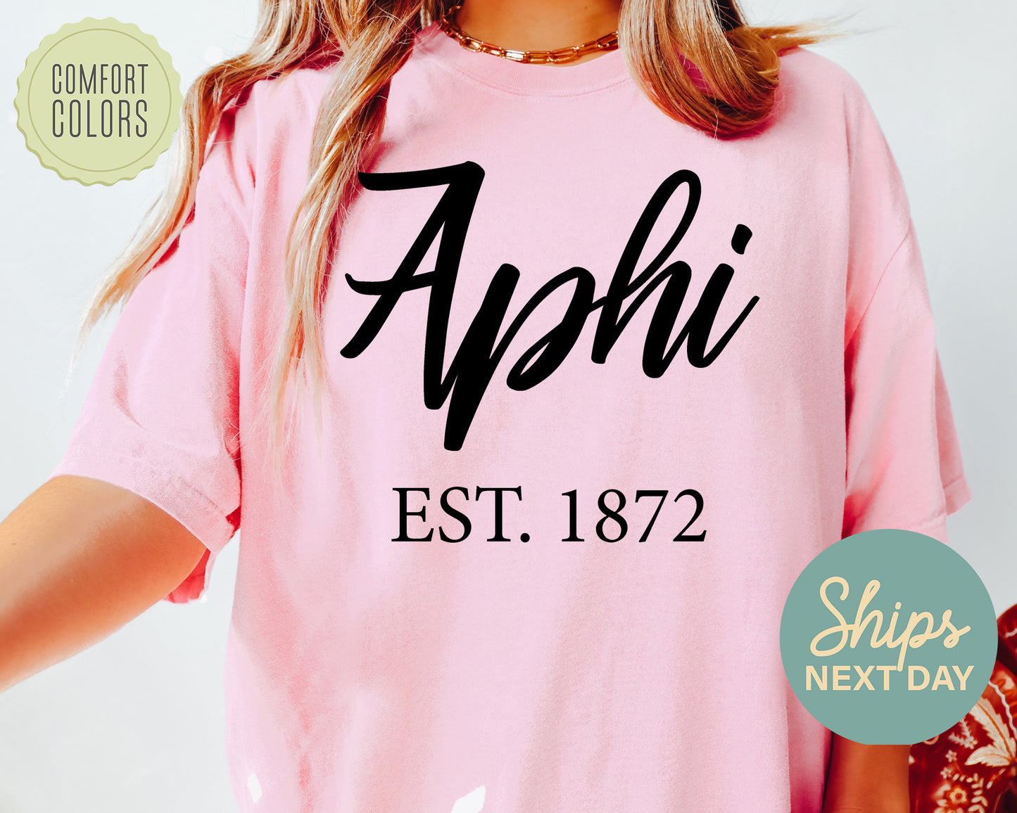 Alpha Phi Black Flowy Comfort Colors Sorority T-shirt _ 82g