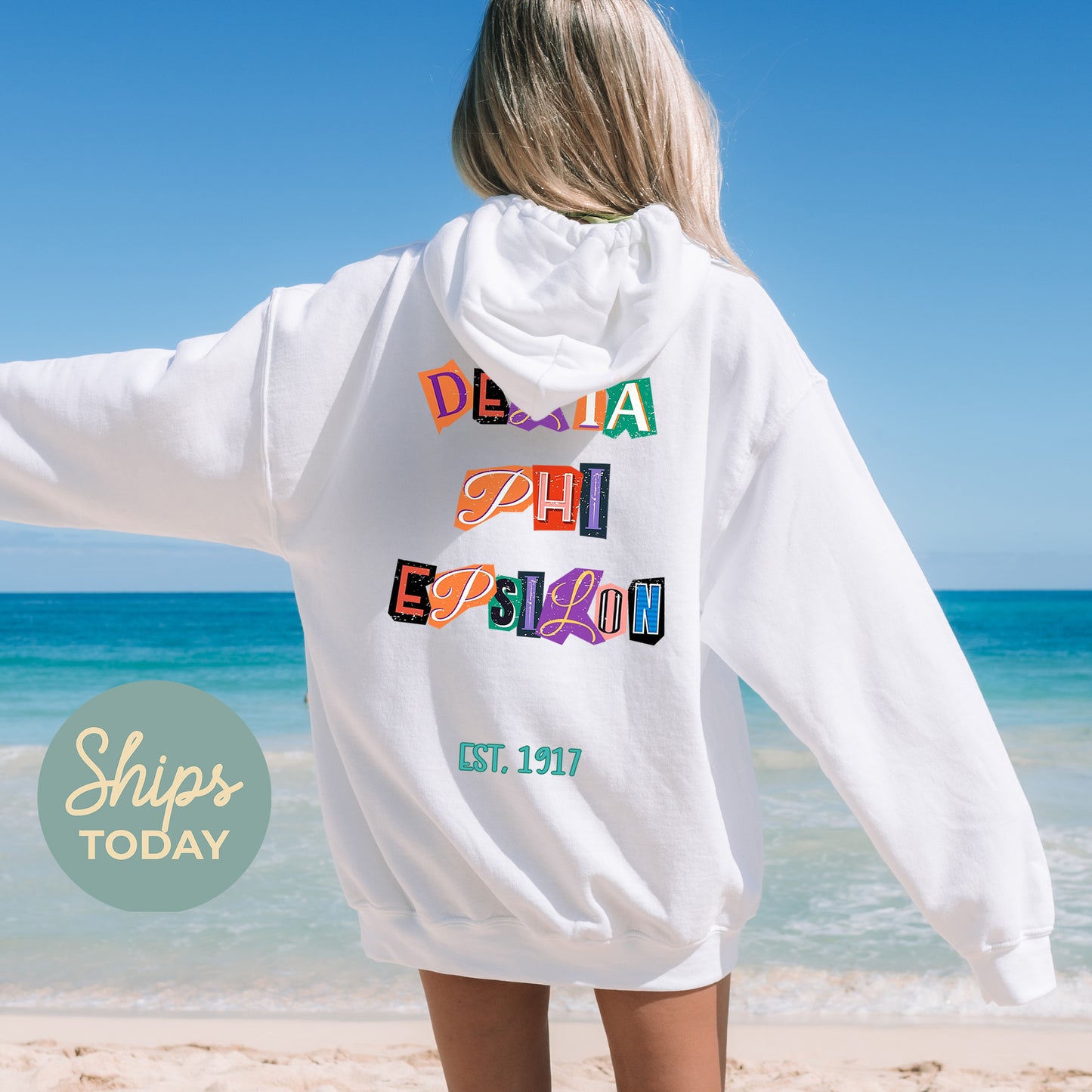 Delta Phi Epsilon Letter Cuts Sorority Hoodie _ 35899g
