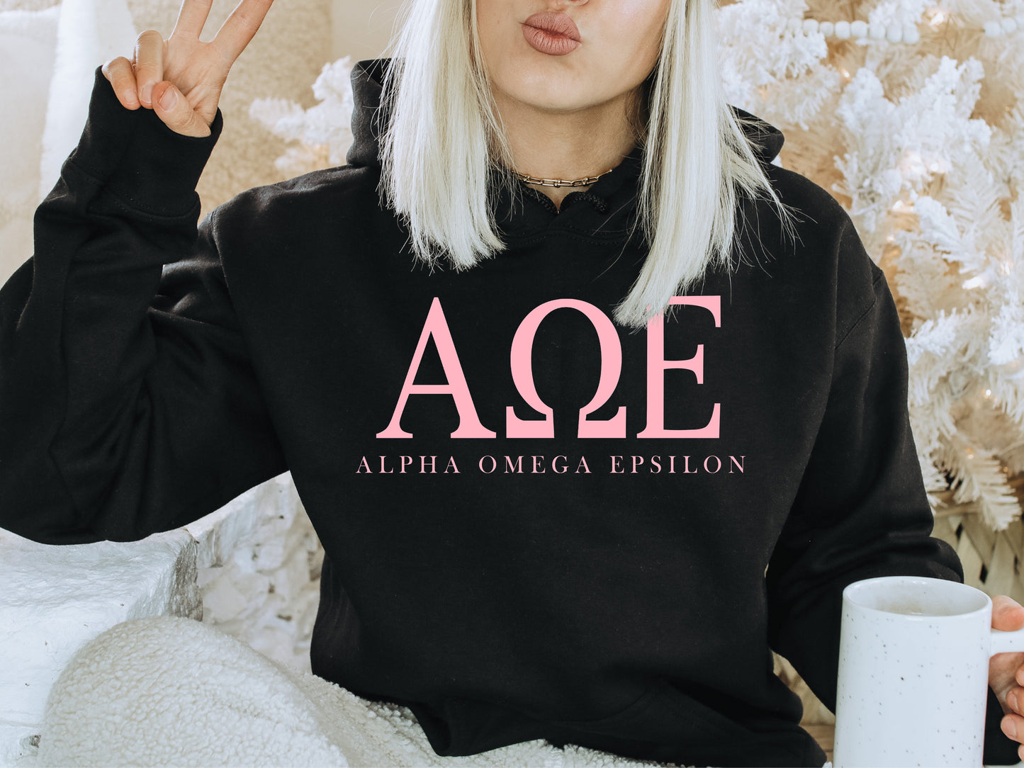 Alpha Omega Epsilon Pink Letter Sorority Hoodie _ 3483g