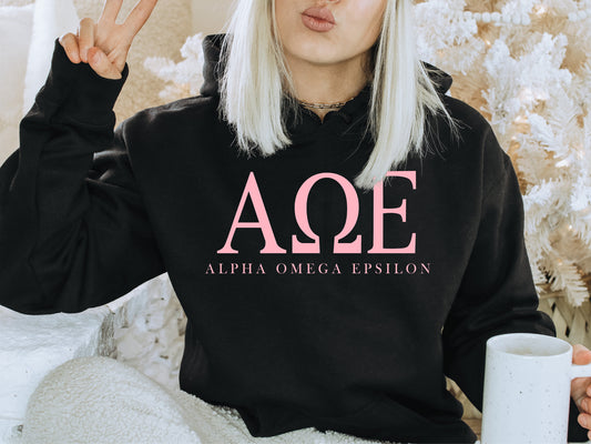 Alpha Omega Epsilon Pink Letter Sorority Hoodie _ 3483g