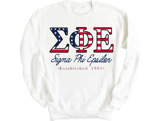 Sigma Phi Epsilon American Flag Letters Fraternity Sweatshirt _ 1177g