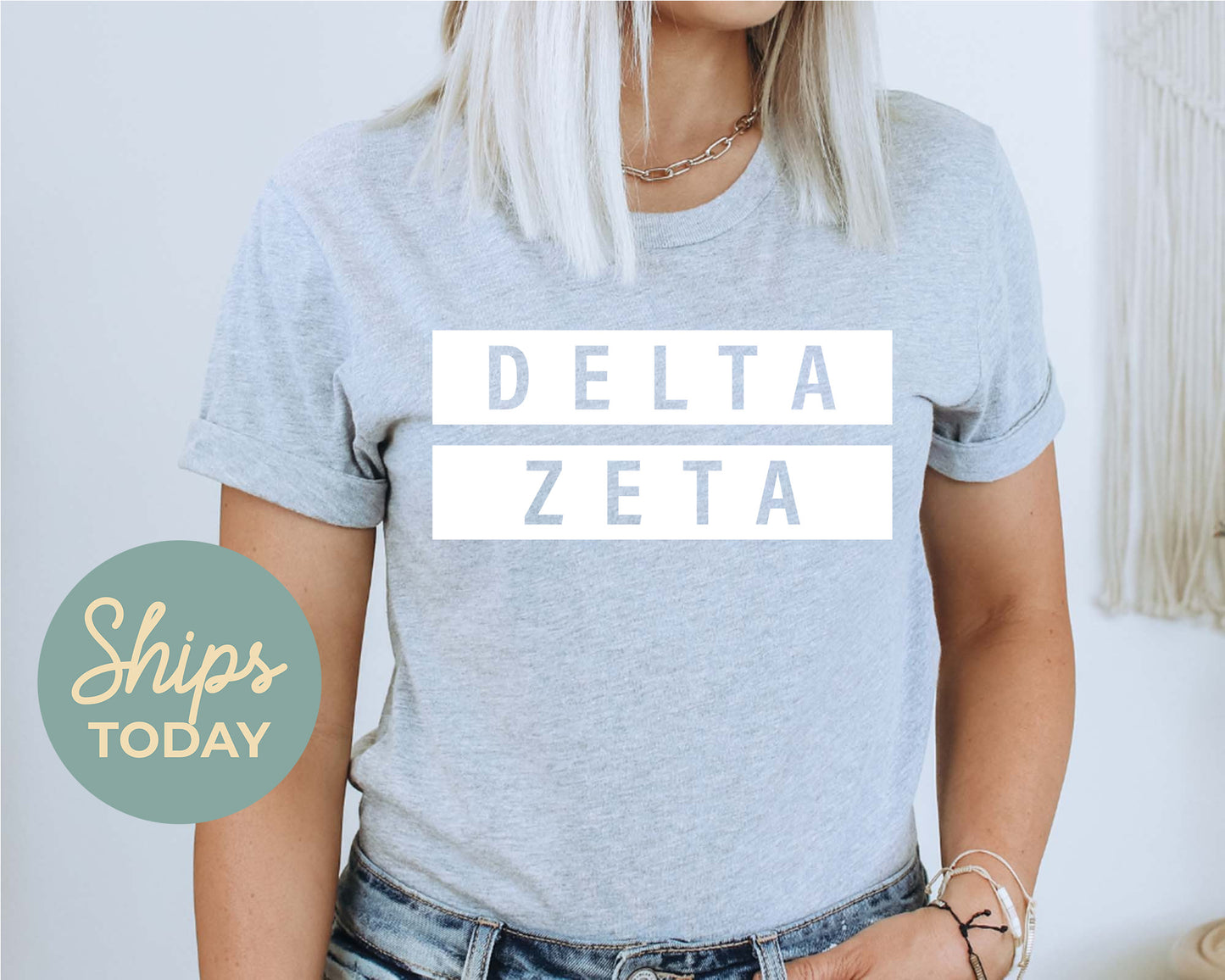 Delta Zeta Faded White Box Sorority T-shirt _ 3346g