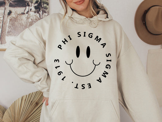 Phi Sigma Sigma Smiley Face Halo Sorority Hoodie _ 2518g