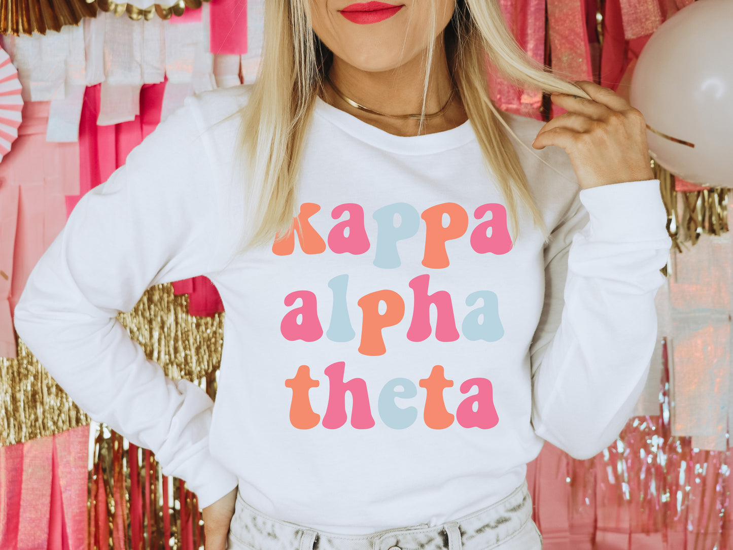 Kappa Alpha Theta Vividly Vibrant Sorority Long Sleeve T-shirt _ 3164g