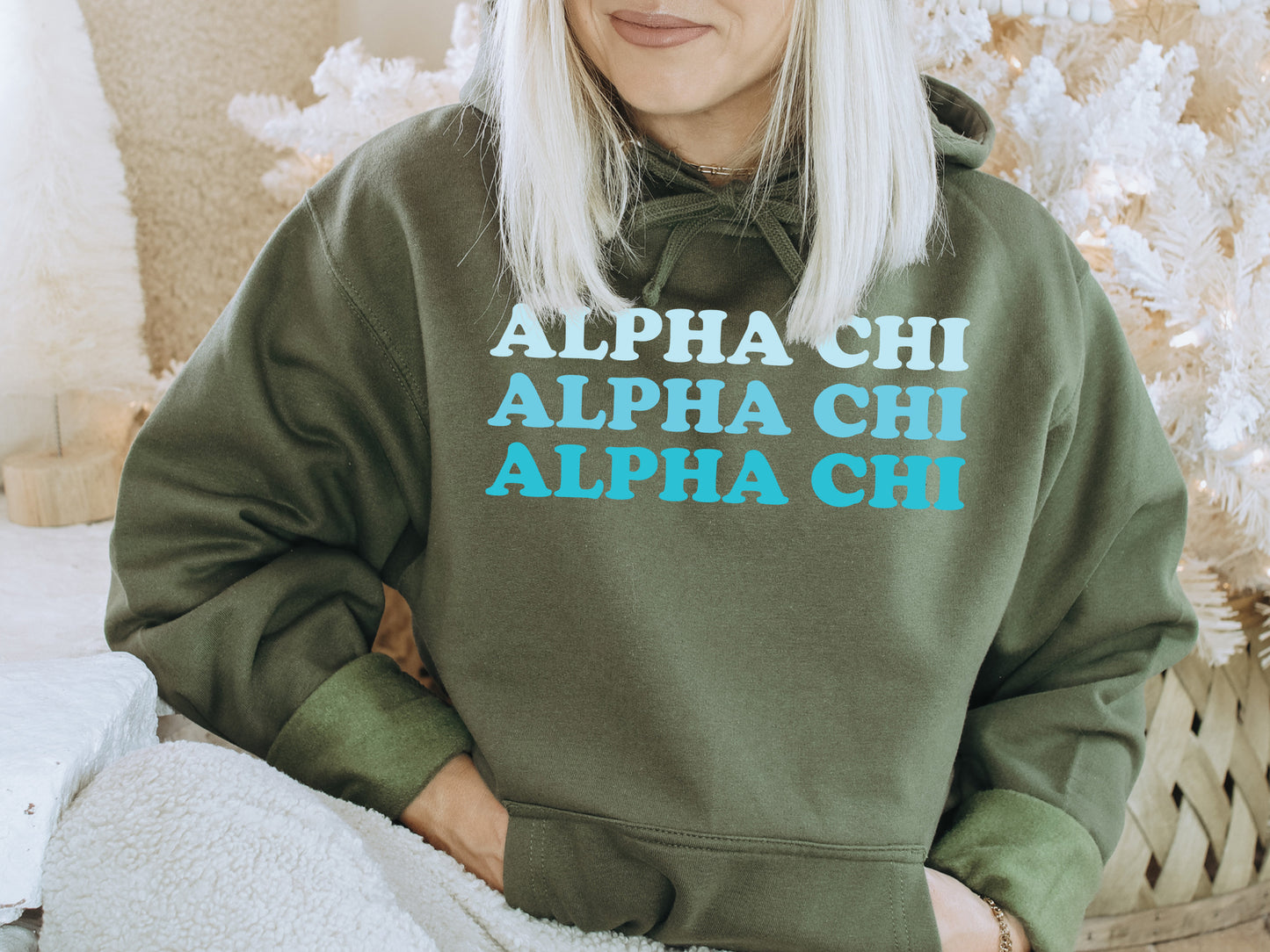 Alpha Chi Omega Touch of Blue Sorority Hoodie _ 2577g