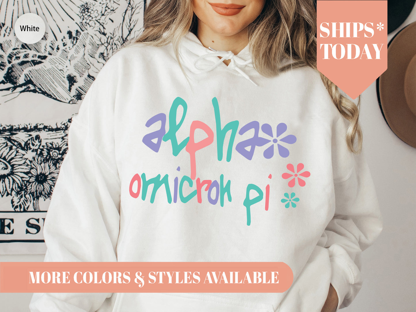 Alpha Omicron Pi Colorful Floral Sorority Hoodie _ 2607g