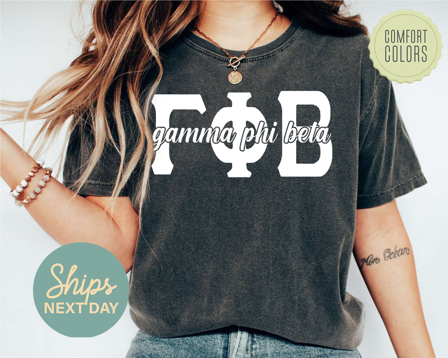 Gamma Phi Beta Sliced White Letters Comfort Colors Sorority T-shirt _ 2252g