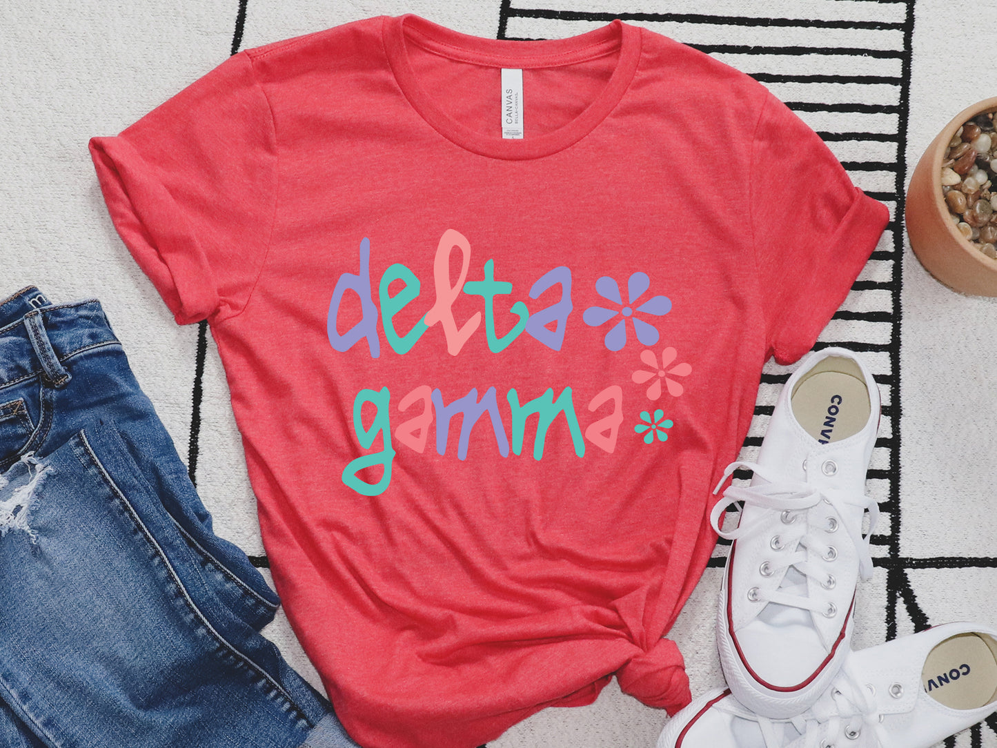Delta Gamma Colorful Floral Sorority T-shirt _ 2614g