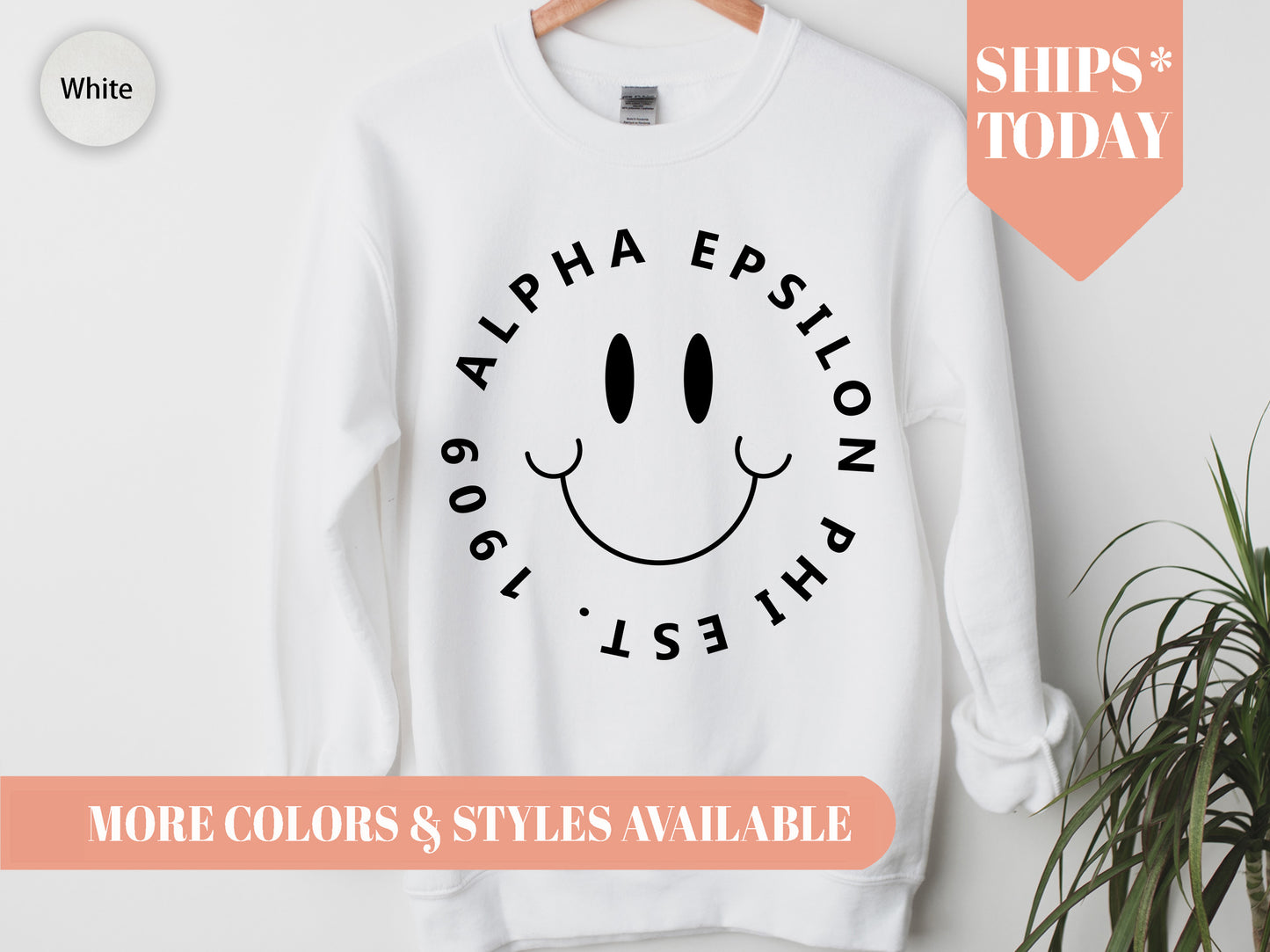 Alpha Epsilon Phi Smiley Face Halo Sorority Sweatshirt _ 2501g