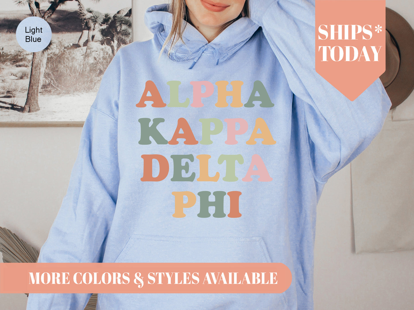 Alpha Kappa Delta Phi Bright and Colorful Sorority Hoodie _ 3467g