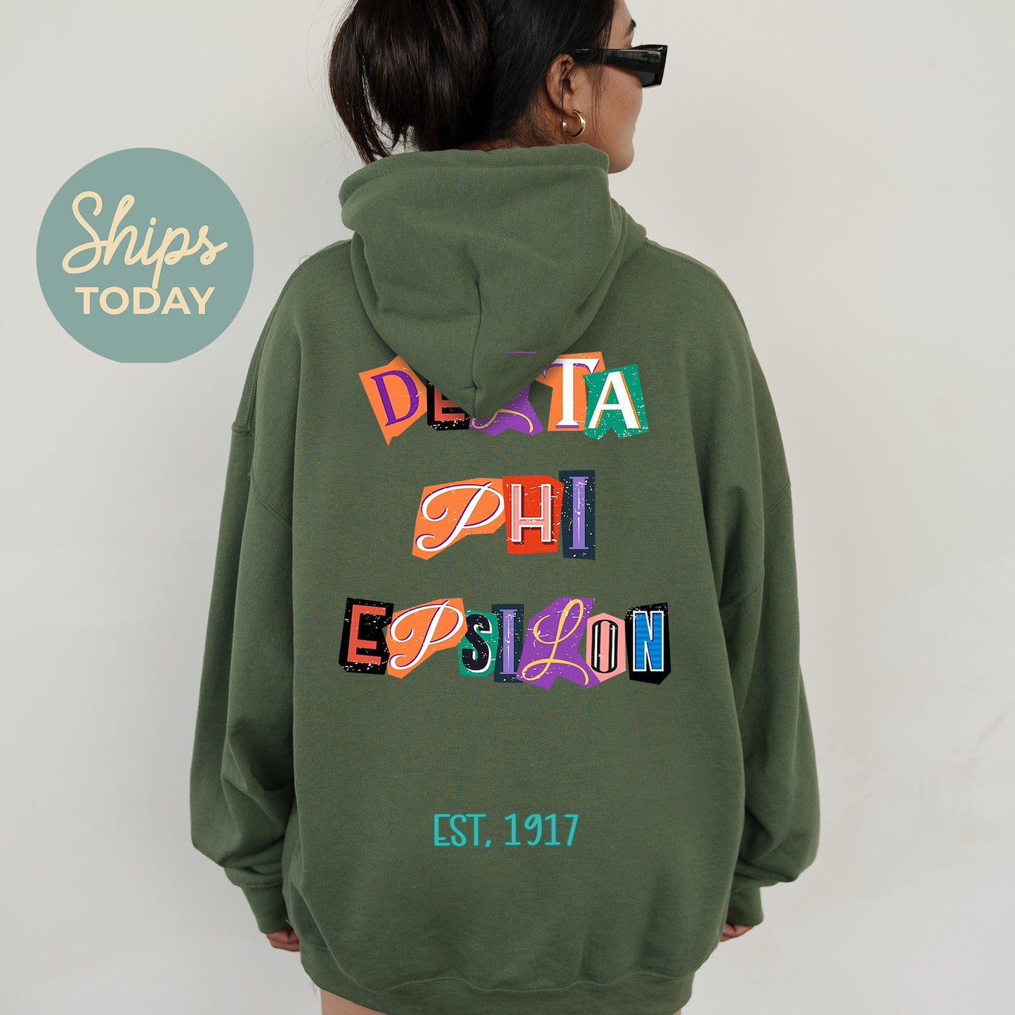 Delta Phi Epsilon Letter Cuts Sorority Hoodie _ 35899g
