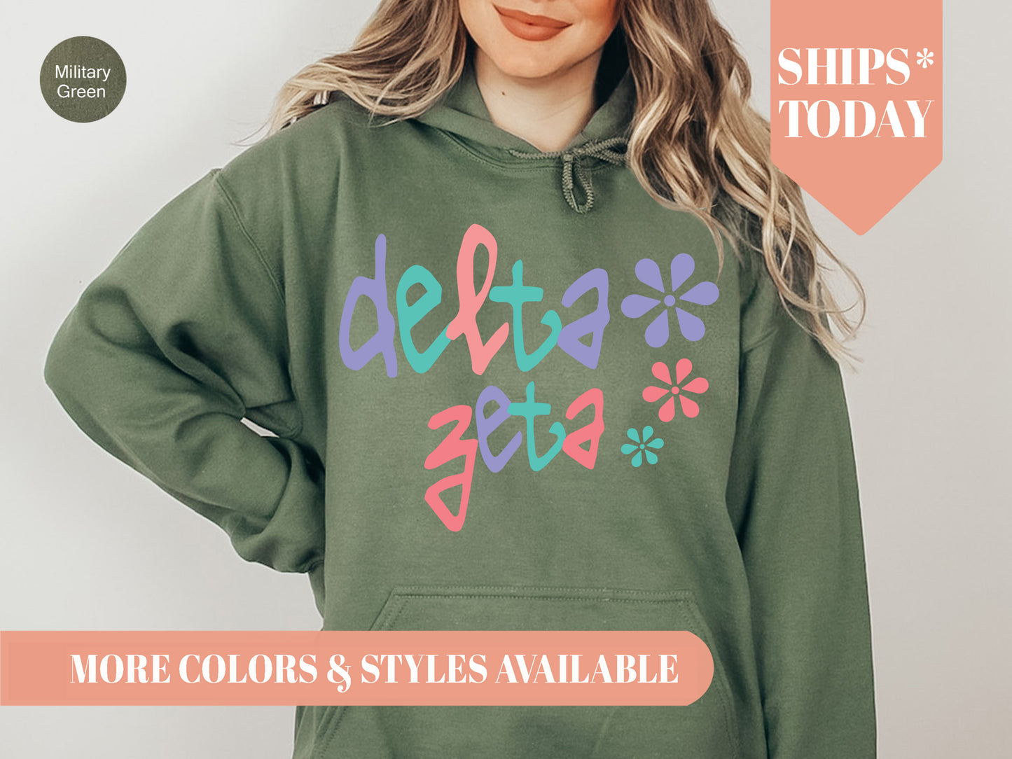 Delta Zeta Colorful Floral Sorority Hoodie _ 2616g