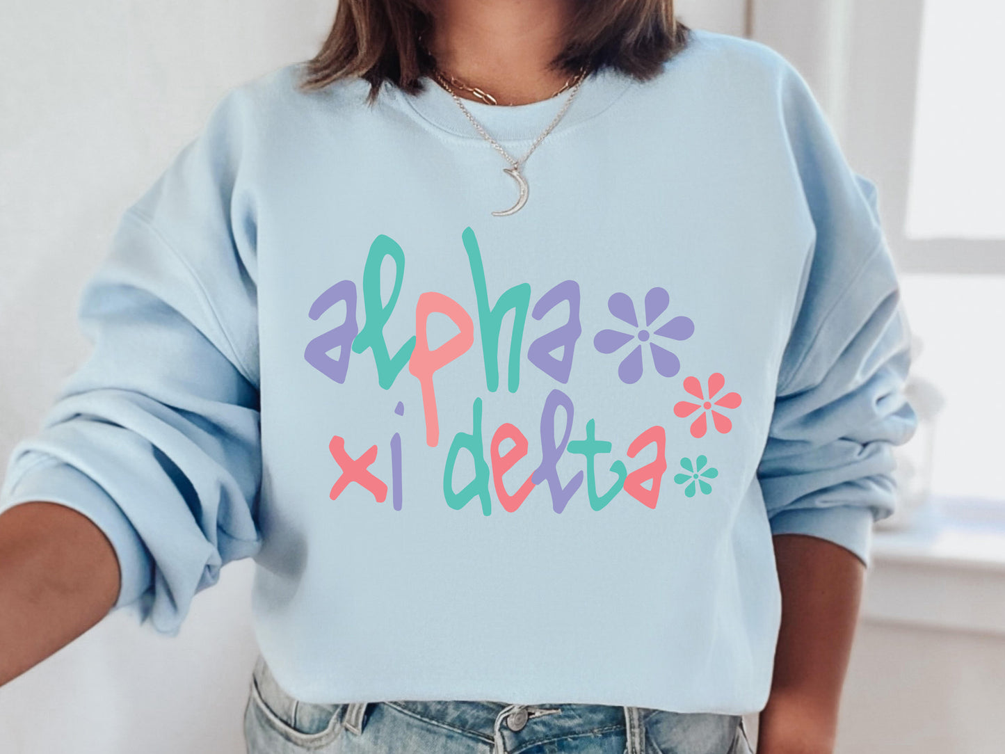 Alpha Xi Delta Colorful Floral Sorority Sweatshirt _ 2611g