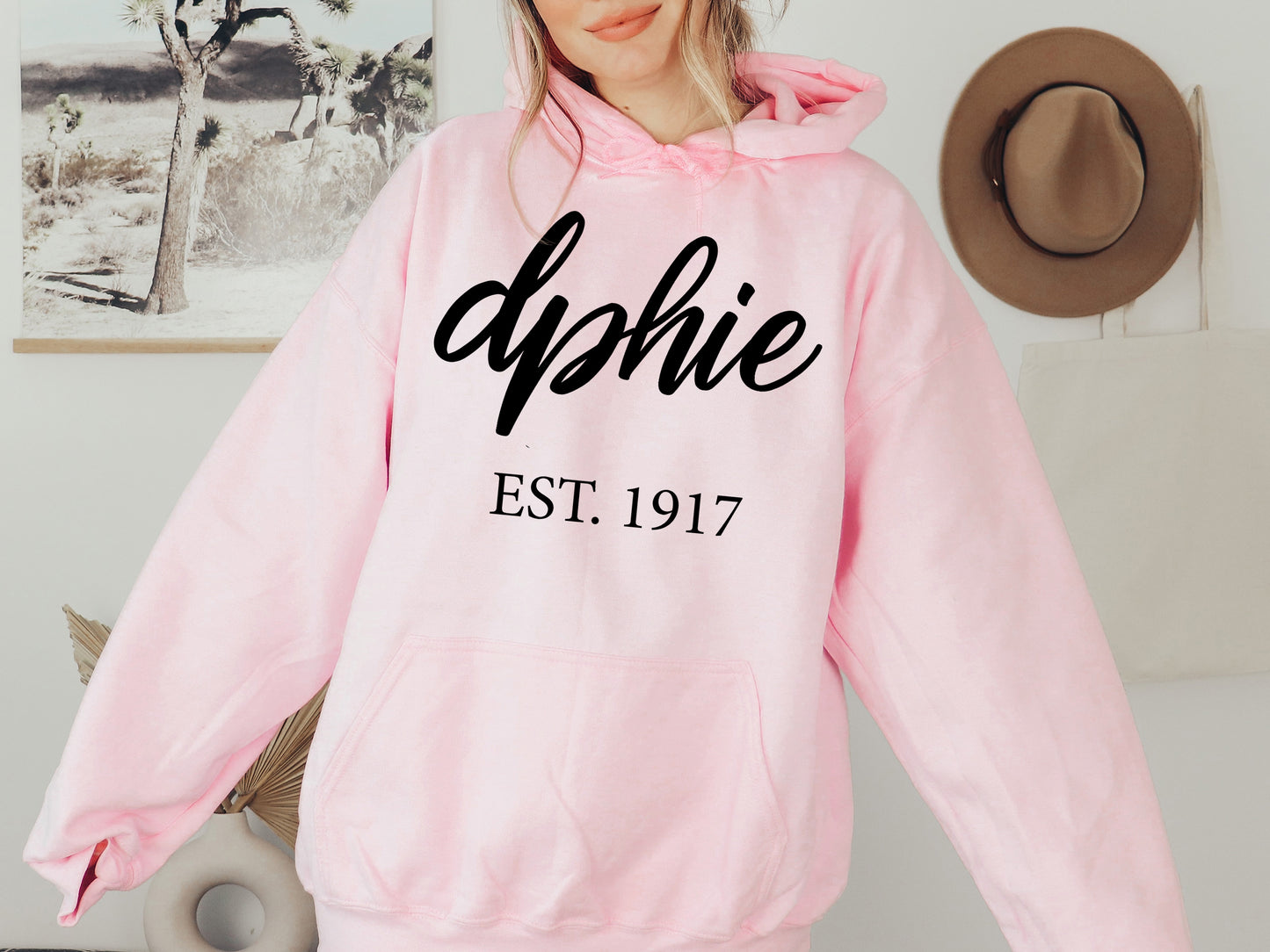 Delta Phi Epsilon Black Flowy Sorority Hoodie _ 89g