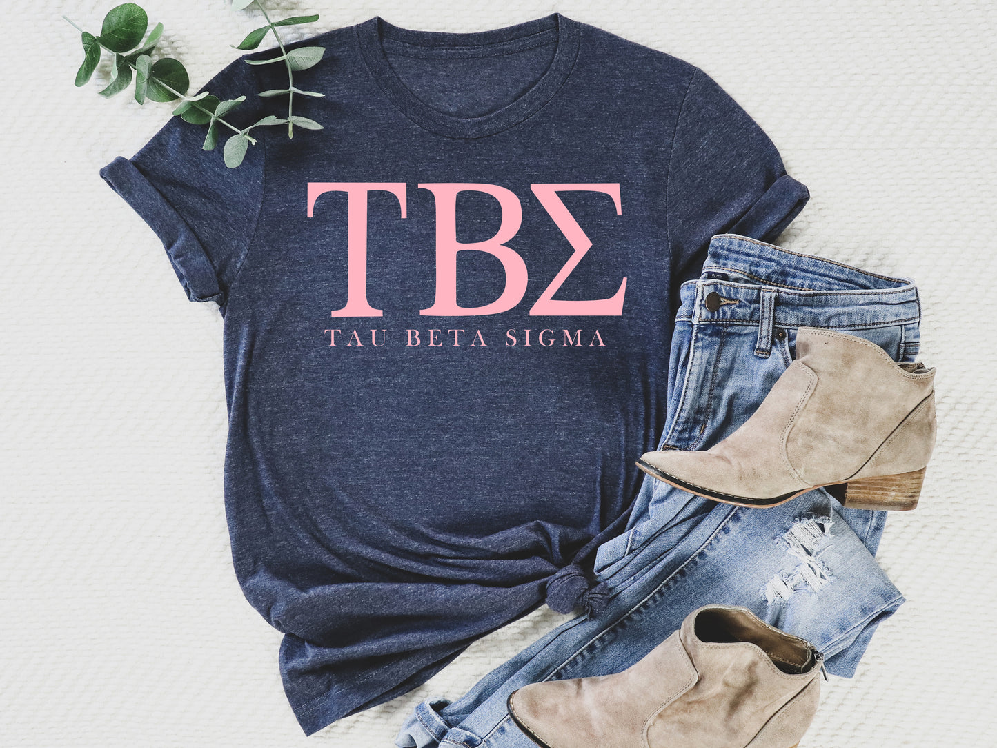 Tau Beta Sigma Pink Letter Sorority T-shirt _ 3494g