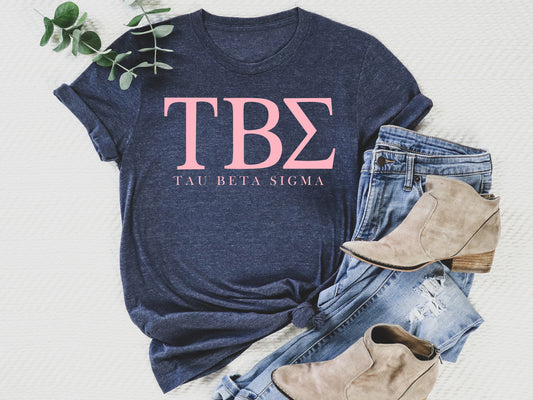 Tau Beta Sigma Pink Letter Sorority T-shirt _ 3494g
