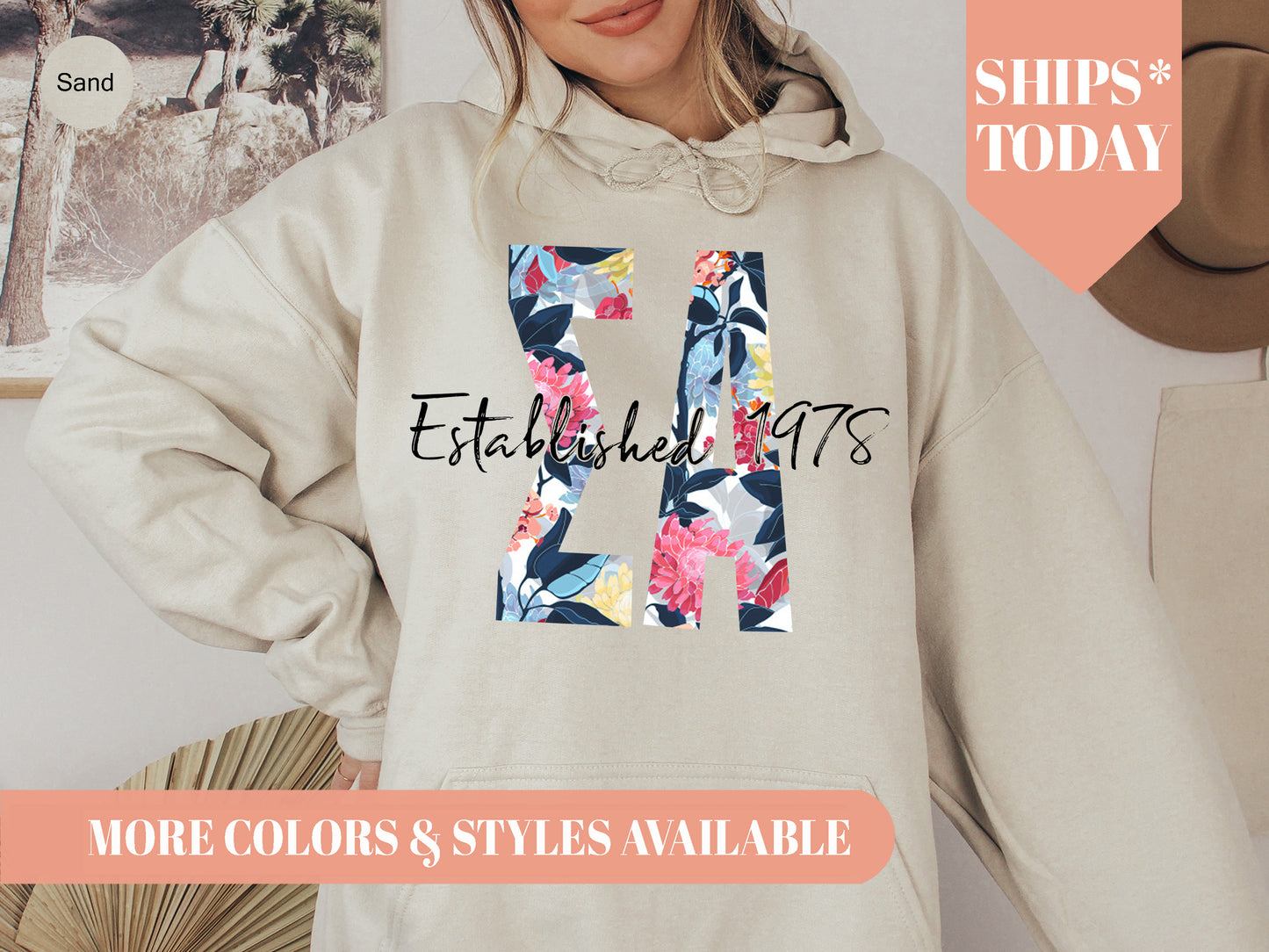 Sigma Alpha Floral Block Sorority Hoodie _ 3519g
