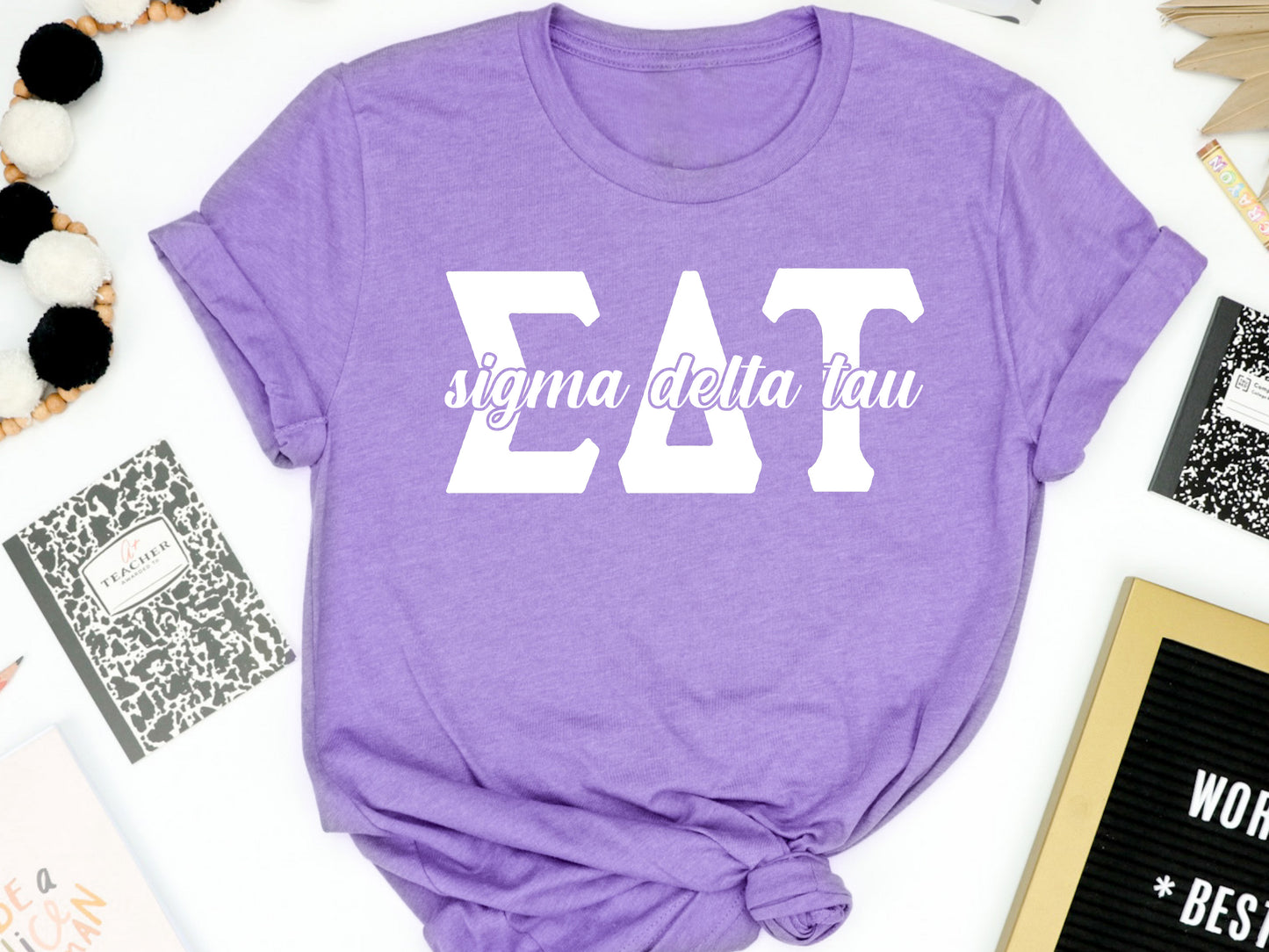 Sigma Delta Tau Sliced White Letters Sorority T-shirt _ 2259g