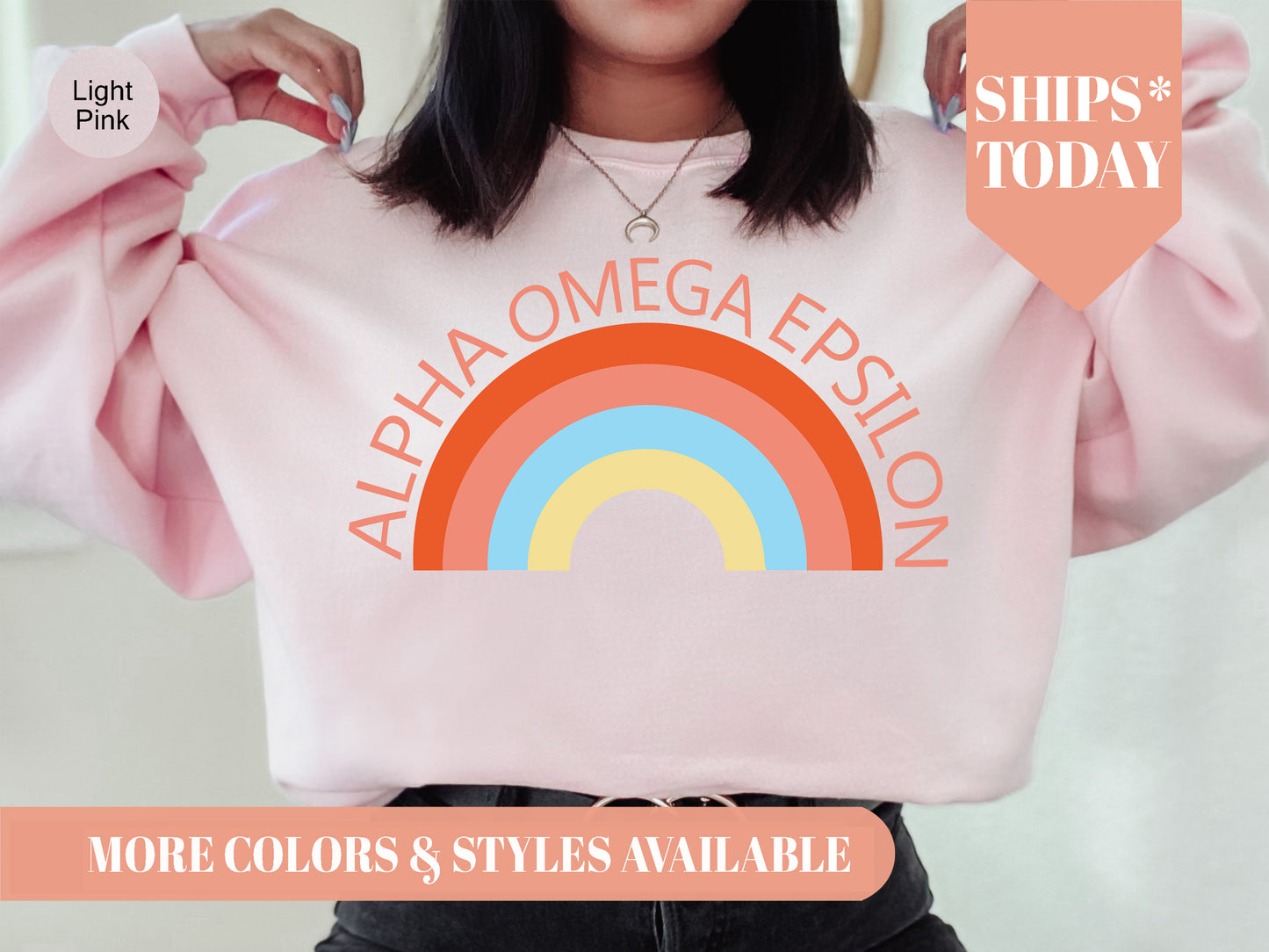 Alpha Omega Epsilon Colorful Rainbow Sorority Sweatshirt  _ 3455g