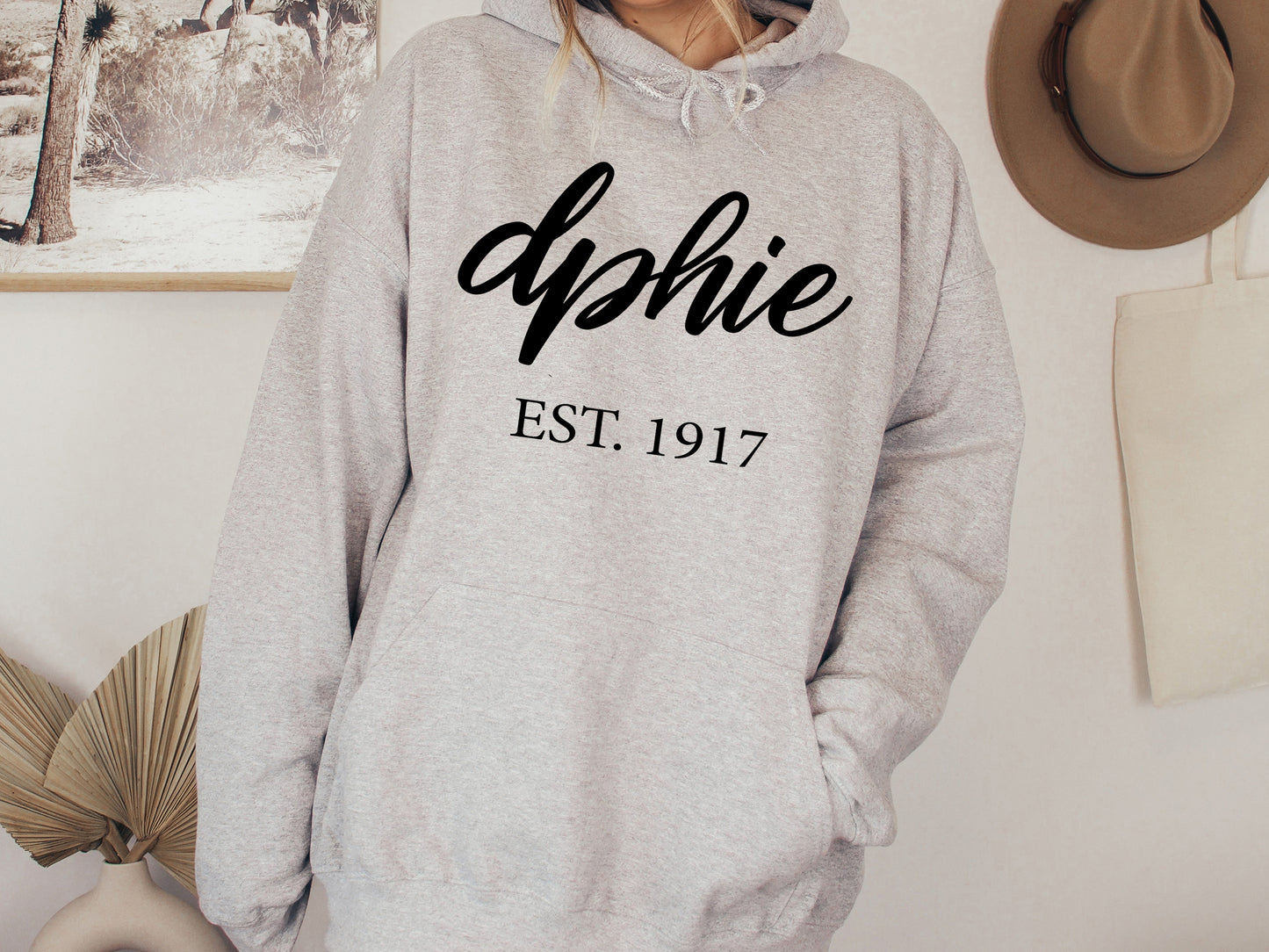 Delta Phi Epsilon Black Flowy Sorority Hoodie _ 89g