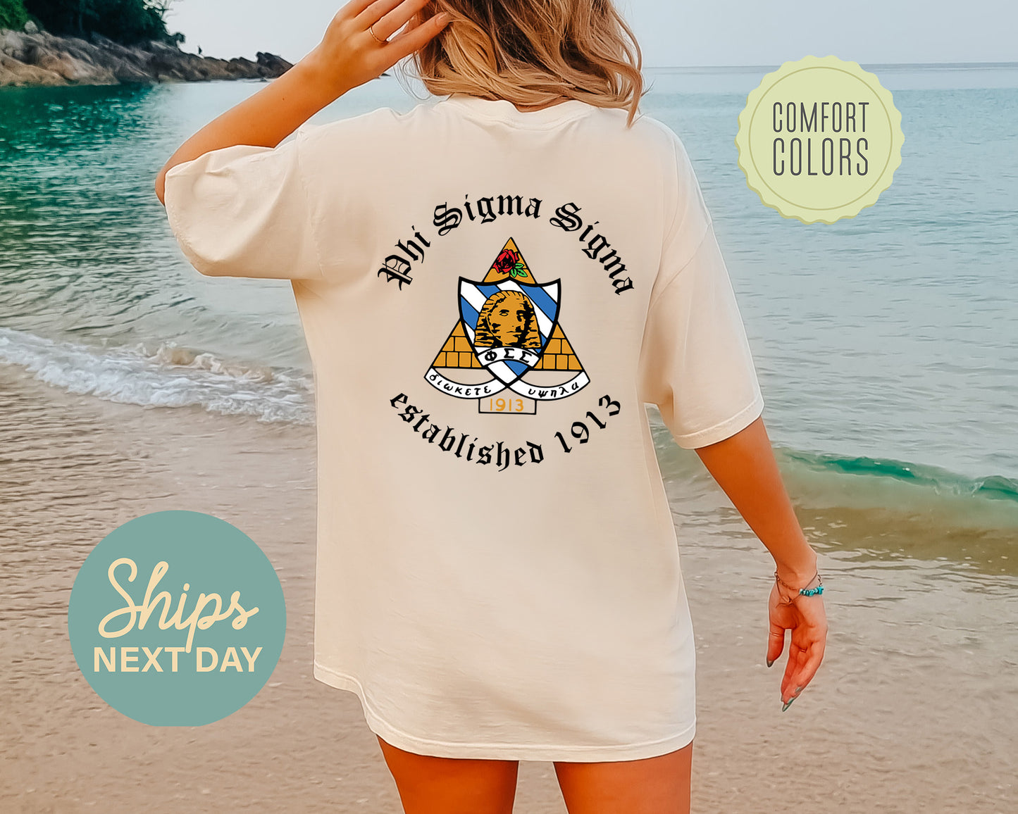 Phi Sigma Sigma Old English Crest Comfort Colors Sorority T-shirt _ 32939g