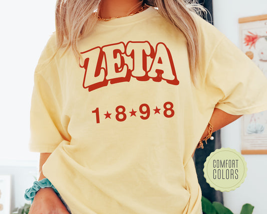 Zeta Tau Alpha Red Arch Comfort Colors Sorority T-shirt _ 387g