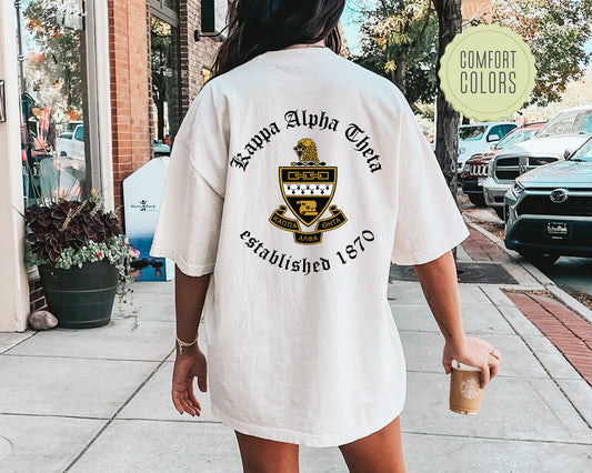 Kappa Alpha Theta Old English Crest Comfort Colors Sorority T-shirt _ 32935g