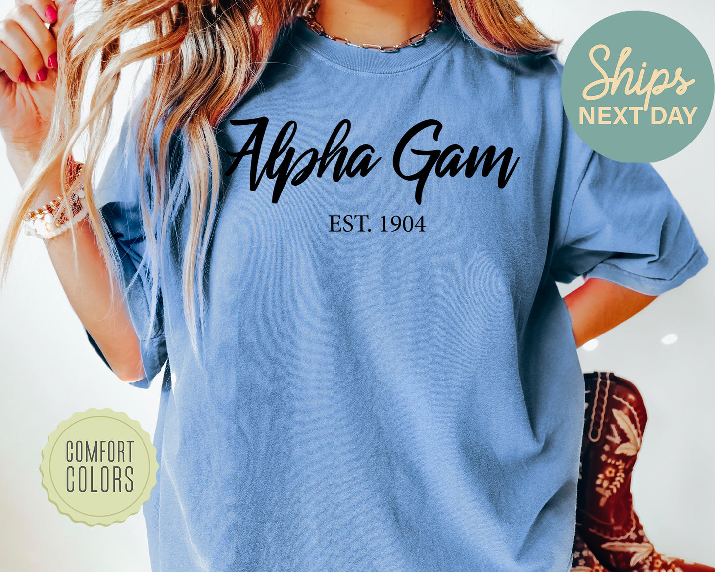 Alpha Gamma Delta Black Flowy Comfort Colors Sorority T-shirt _ 80g