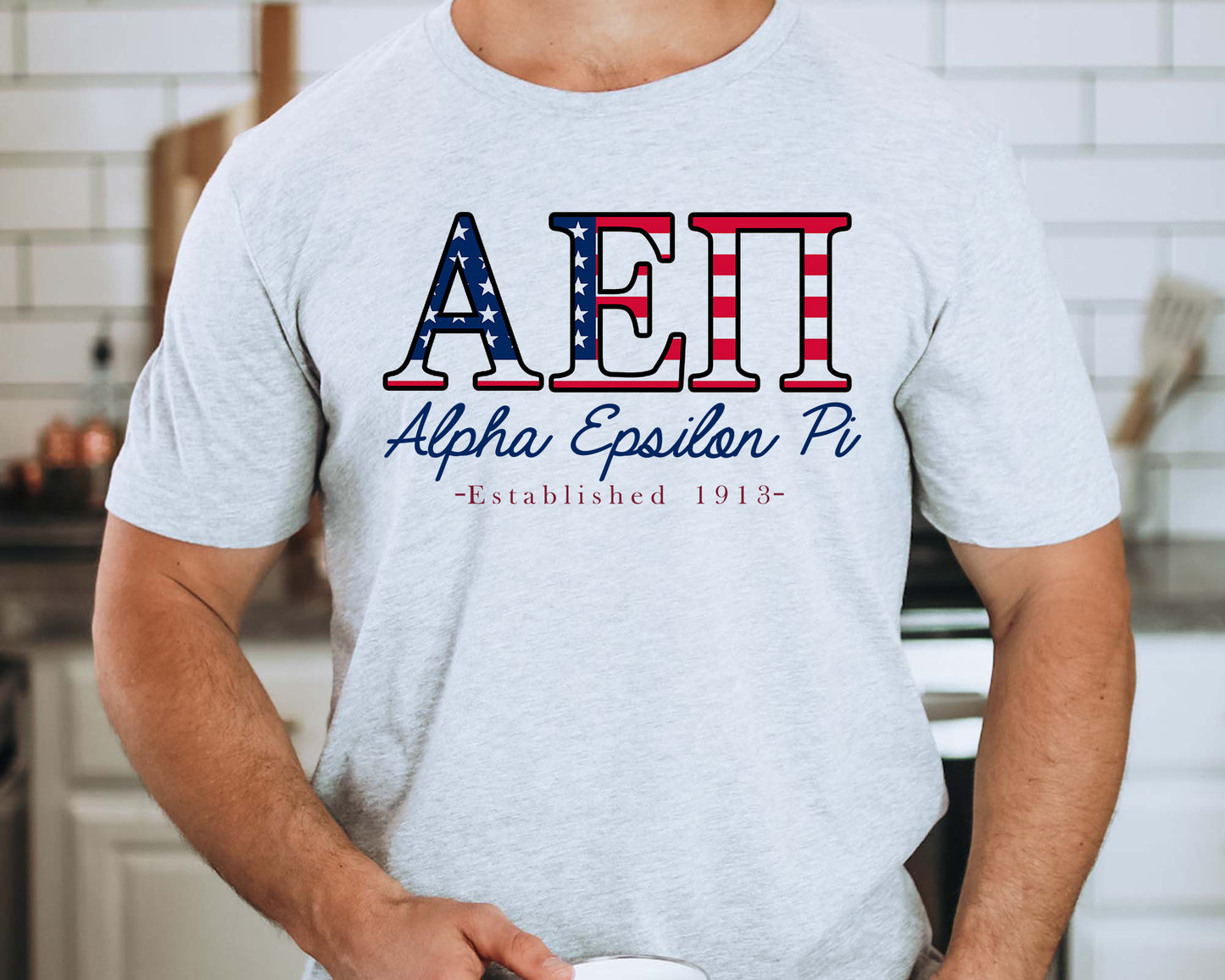 Alpha Epsilon Pi American Flag Letters Fraternity T-shirt _ 1155g